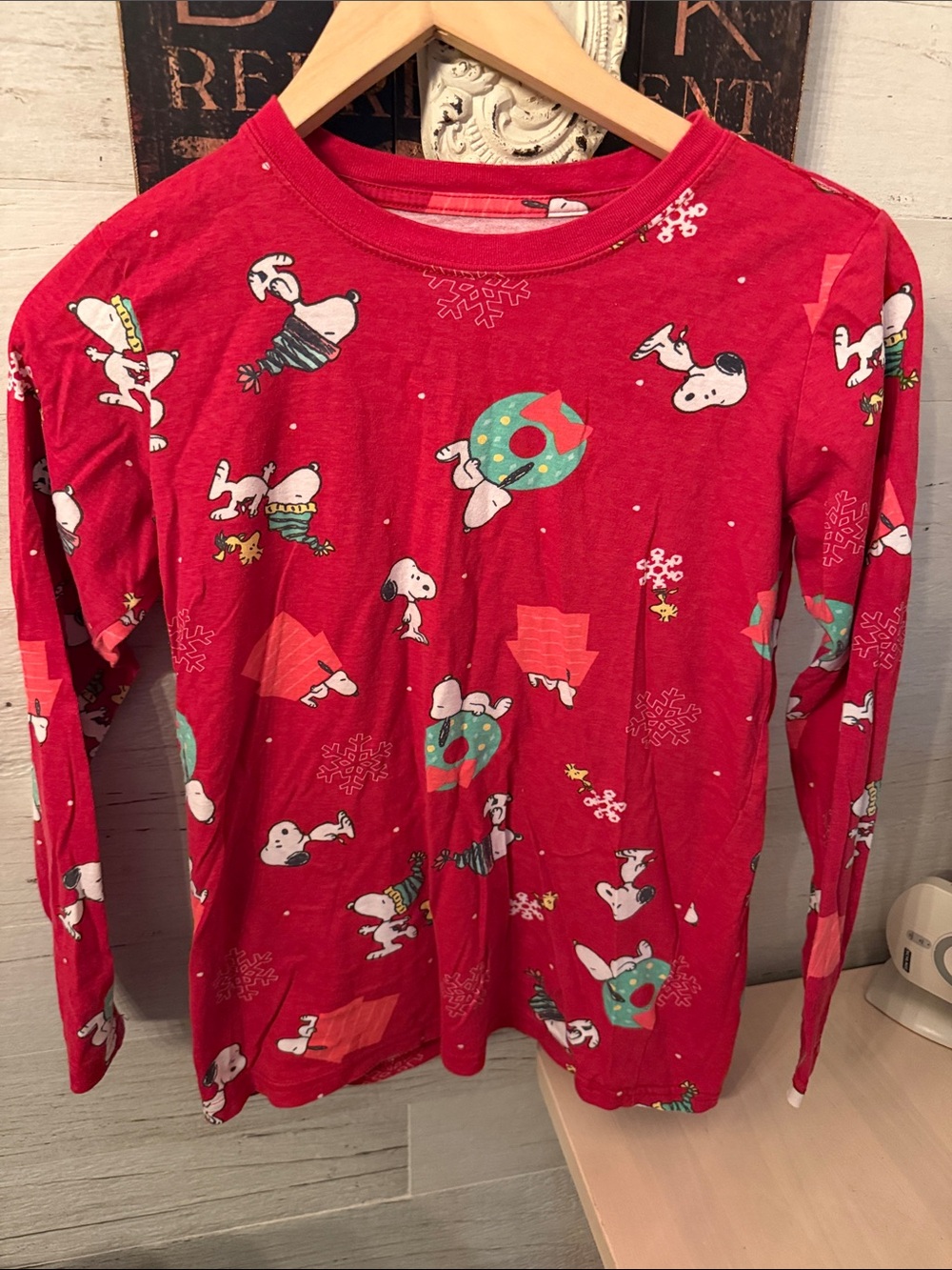 Peanuts Red Snoopy Holiday Long Sleeve 100% Cotton Tee